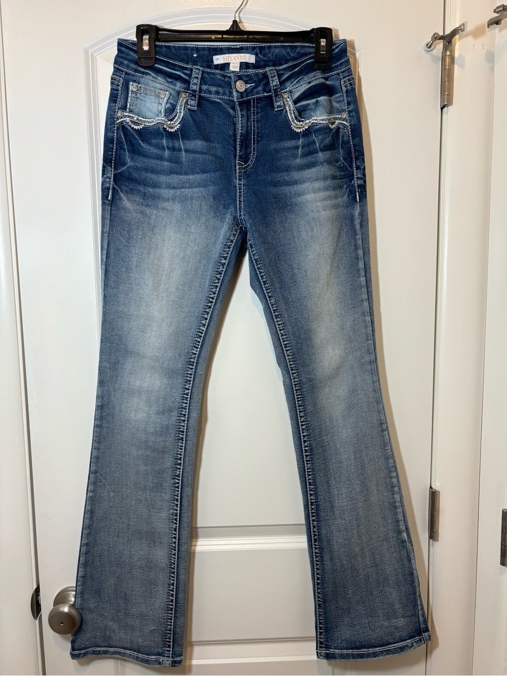 Shyanne Medium Blue Flare Jeans with Whiskering
